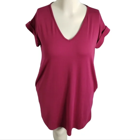Entro Burgund Wine Cuffed Sleeve V-Neck T-Shirt Mini Dress‎ Womens M Medium - Picture 6 of 7